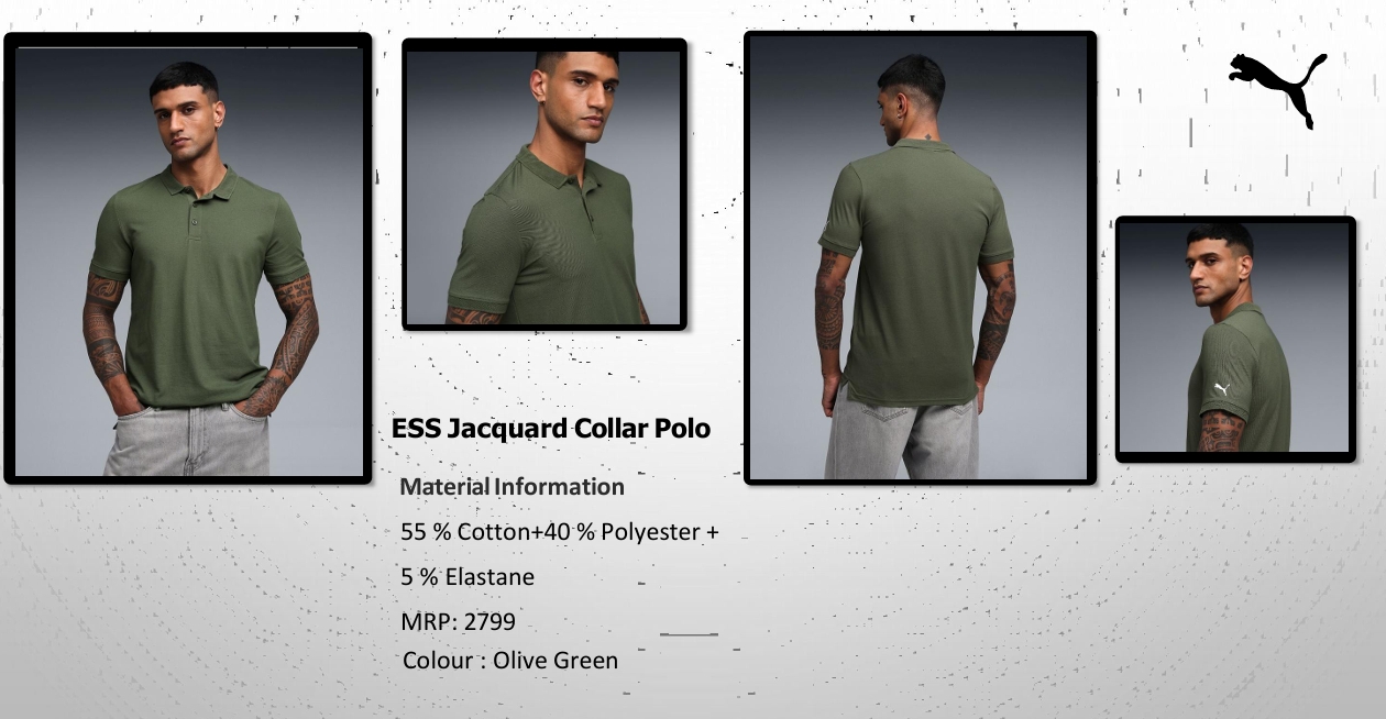 PUMA ESS Jacquard Collar Polo Olive Green