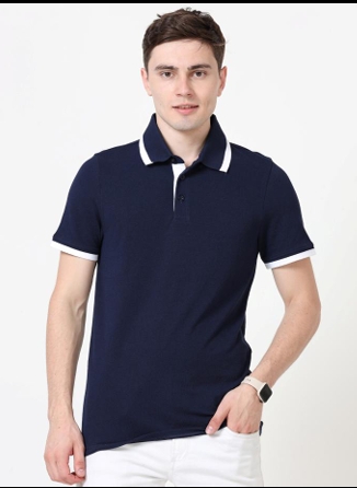 Men’s ESSPique Tipping Polo (Peacoat With White)