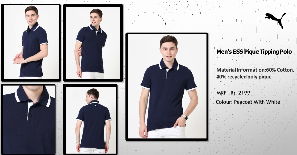 Men’s ESSPique Tipping Polo (Peacoat With White)