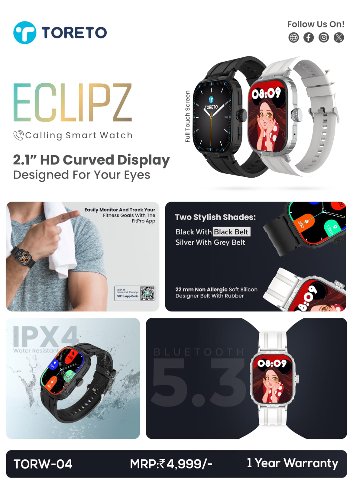 Toreto Eclipz Calling Smart Watch