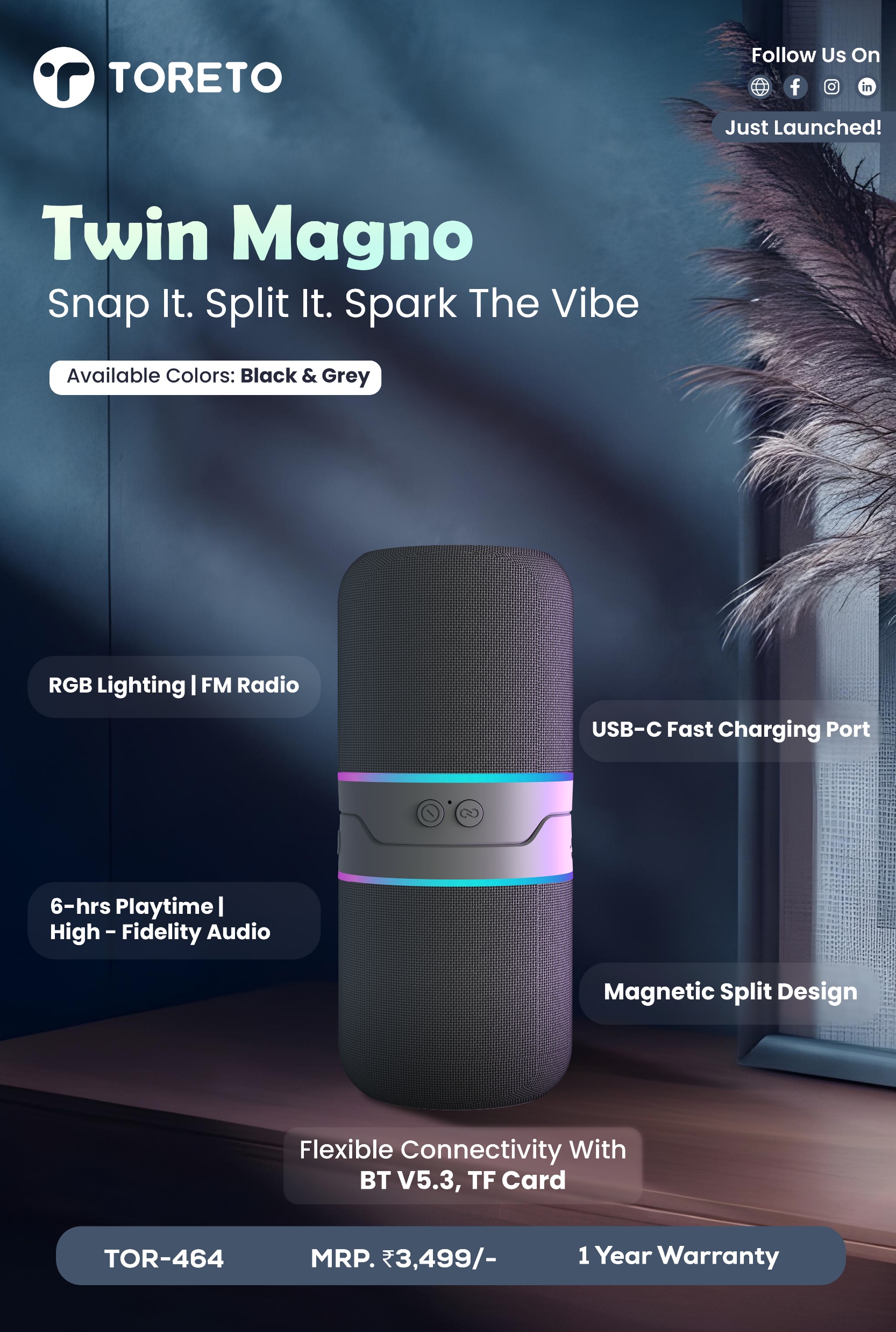 Toreto TWIN MAGNO Wireless Speaker