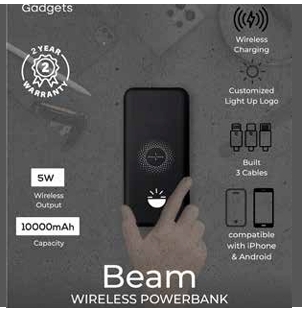 Beam 10000mAh Power bank with Inbuilt Cables