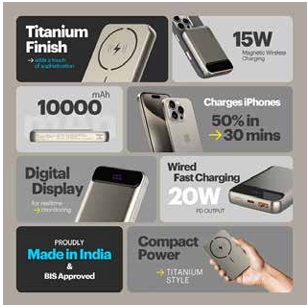 Click 10 15W Slim Magnetic Wireless Powerbank for iPhone