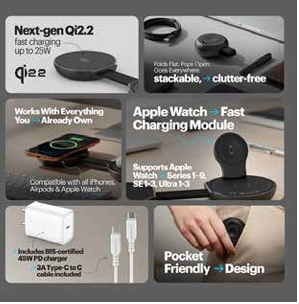 Nexi 3 in 1 Foldable Magnetic Wireless Charger Qi2.2 Certified 25W Fast Charger