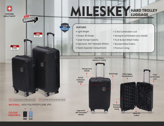 MILESKEY HARD TROLLEY LUGGAGE CABIN SIZE