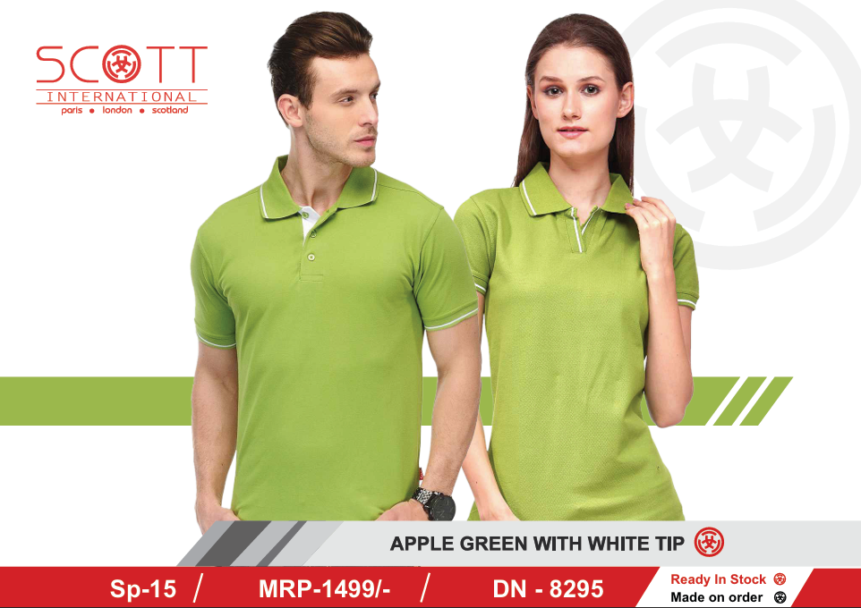 SCOTT INTERNATIONAL APPLE GREEN WITH WHITE TIP COLOUR T-SHIRT