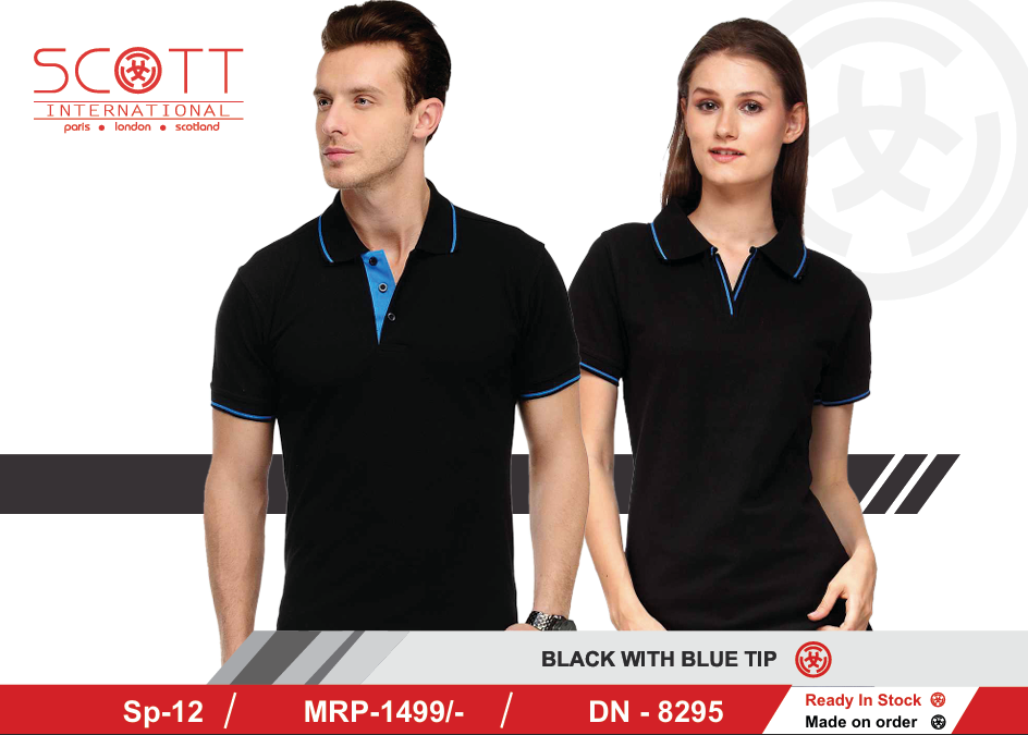 SCOTT INTERNATIONAL BLACK WITH BLUE TIP COLOUR T-SHIRT