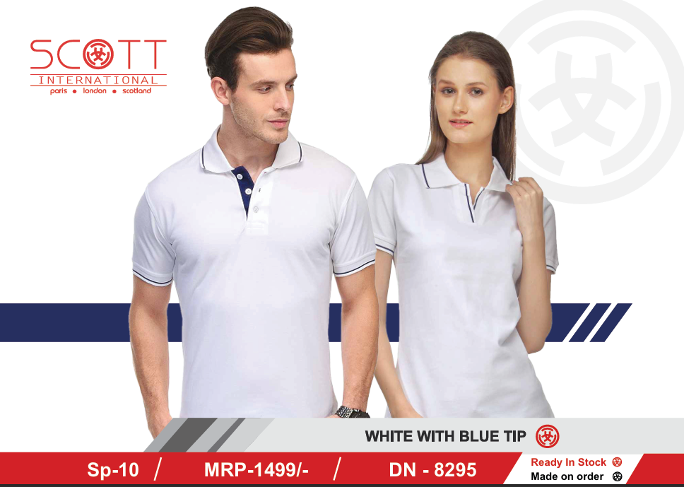 SCOTT INTERNATIONAL WHITE WITH BLUE TIP T-SHIRT