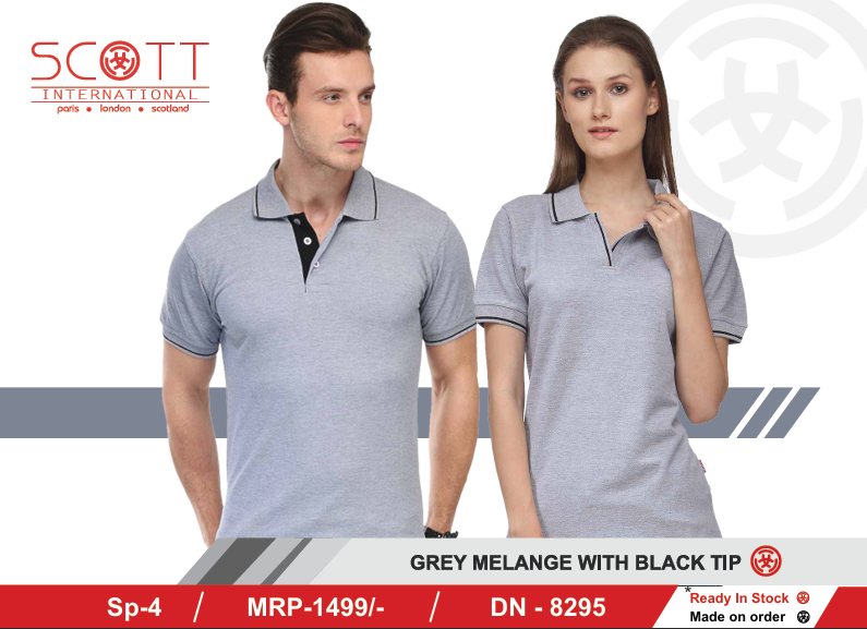 SCOTT INTERNATIONAL GREY MELANGE WITH BLACK TIP COLOUR T-SHIRT