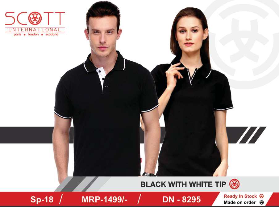 SCOTT INTERNATIONAL BLACK WITH WHITE TIP COLOUR T-SHIRT