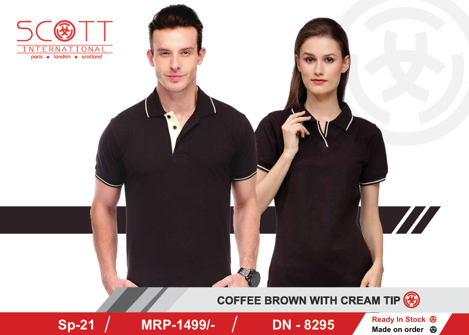 Model – SCOTT INTERNATIONAL COFFEE BROWN WITH CREAM TIP COLOUR T-SHIRT