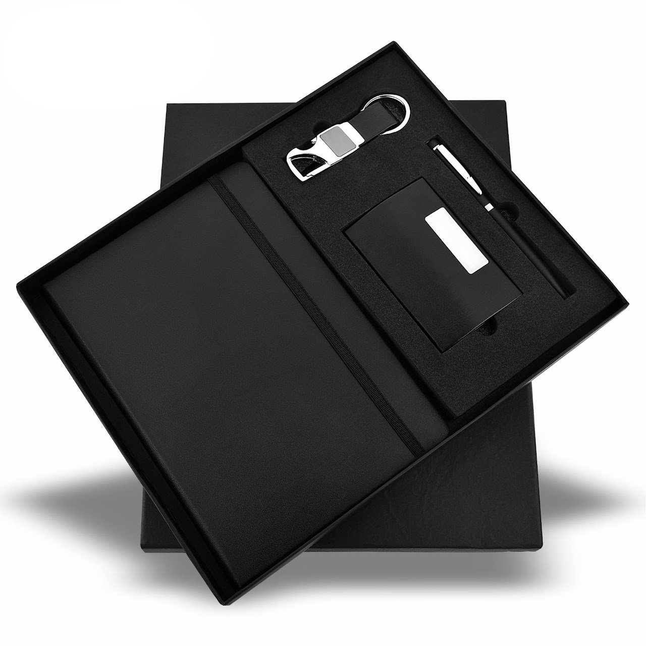 Black Elastic 4 in 1 Pen, Diary, Cardholder, and Keychain