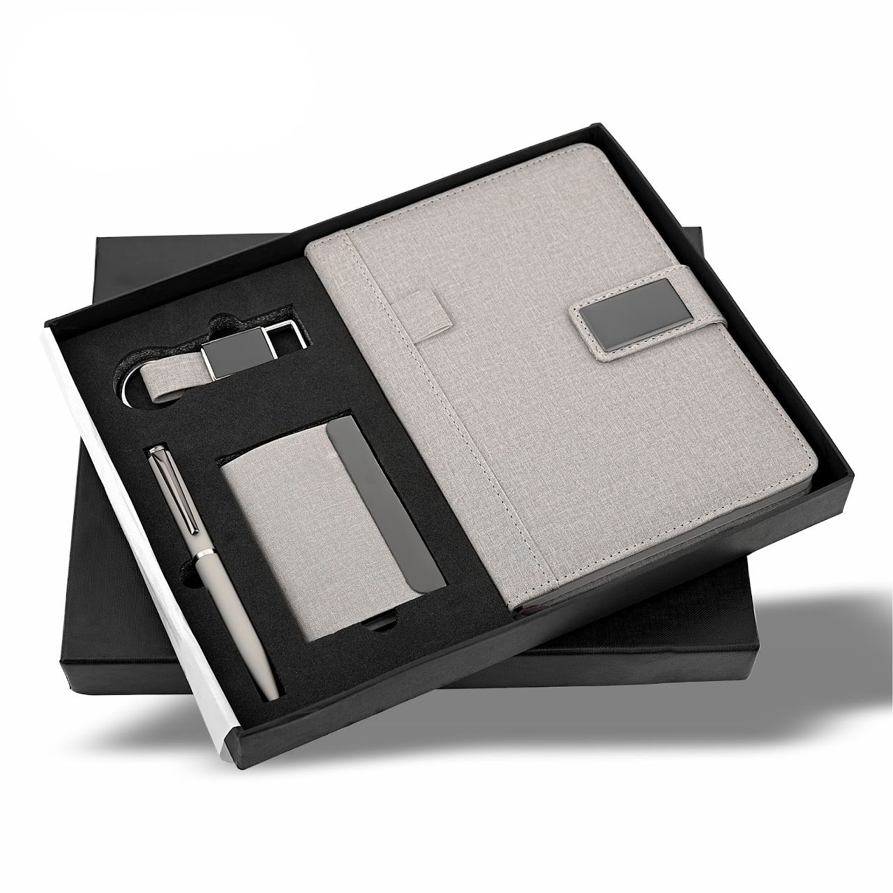 Grey Jute 4 in 1 Pen, Diary, Cardholder, and Keychain