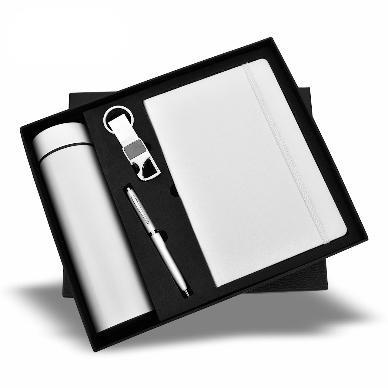 New Bottle 4 in 1 White Temperature Bottle 500 ml, Diary Metal Pen and Keychain