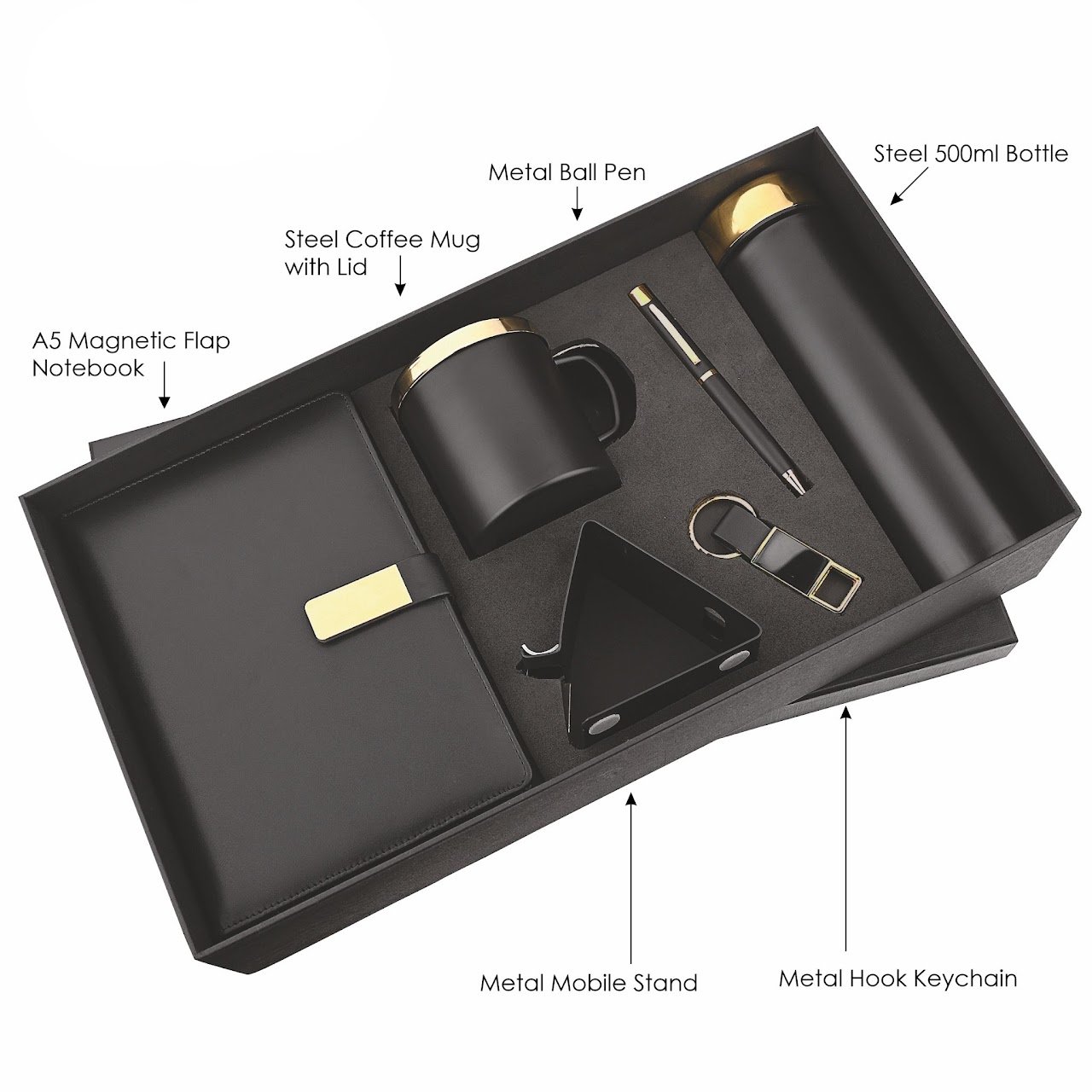 Blackgold Bottle, Diary, Keychain, Mug, Pen and Mobile Stand