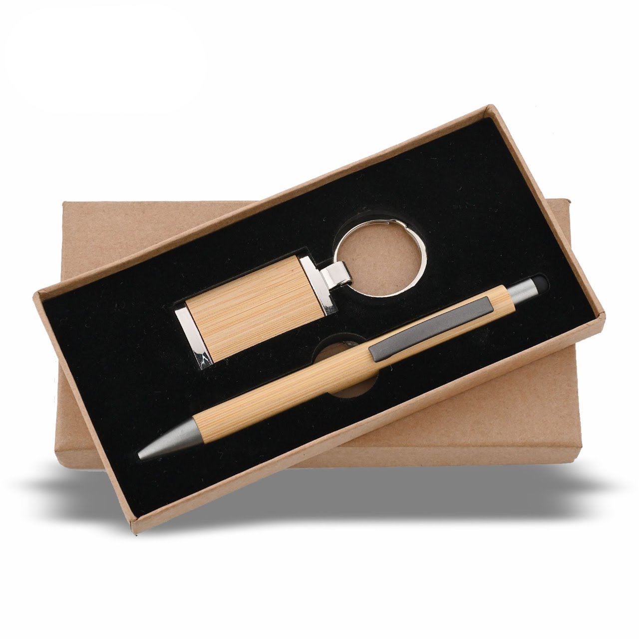 Wooden Bamboo Pen and Keychain Set
