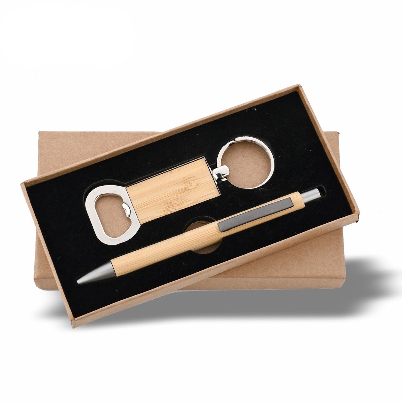 Wooden Bamboo Pen and Opener Keychain Set