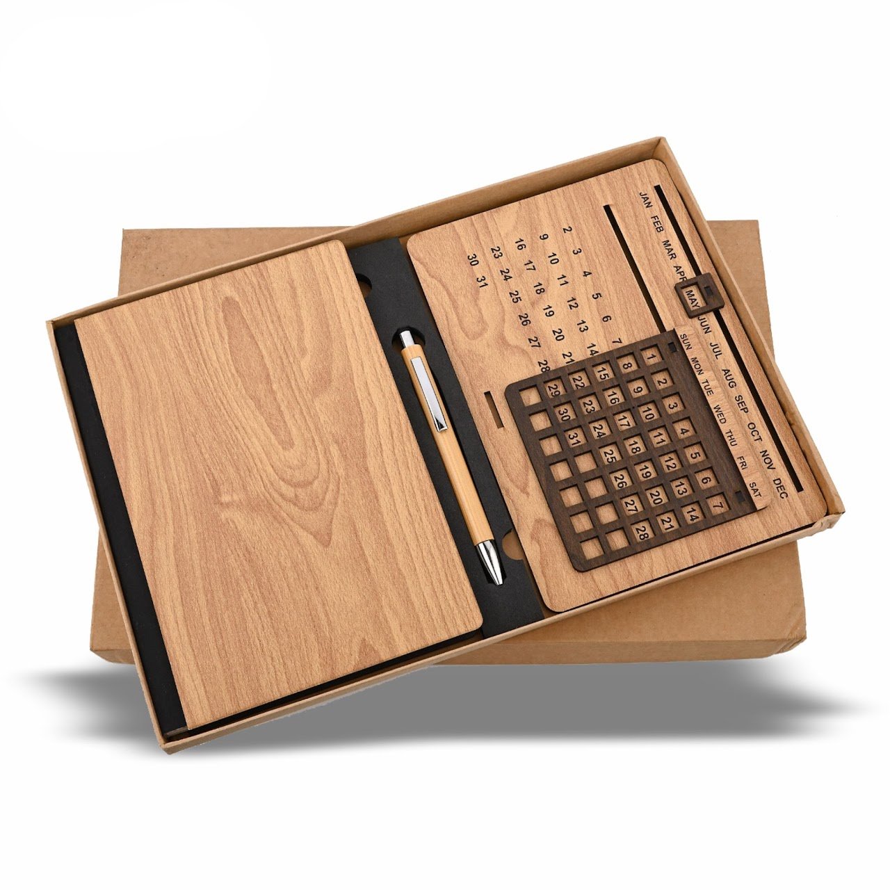 Wooden Diary, Pen and Lifetime Calender