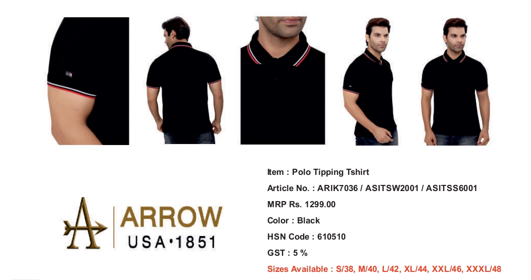 ARROOW TIPPING T SHIRT BLACK COLOR