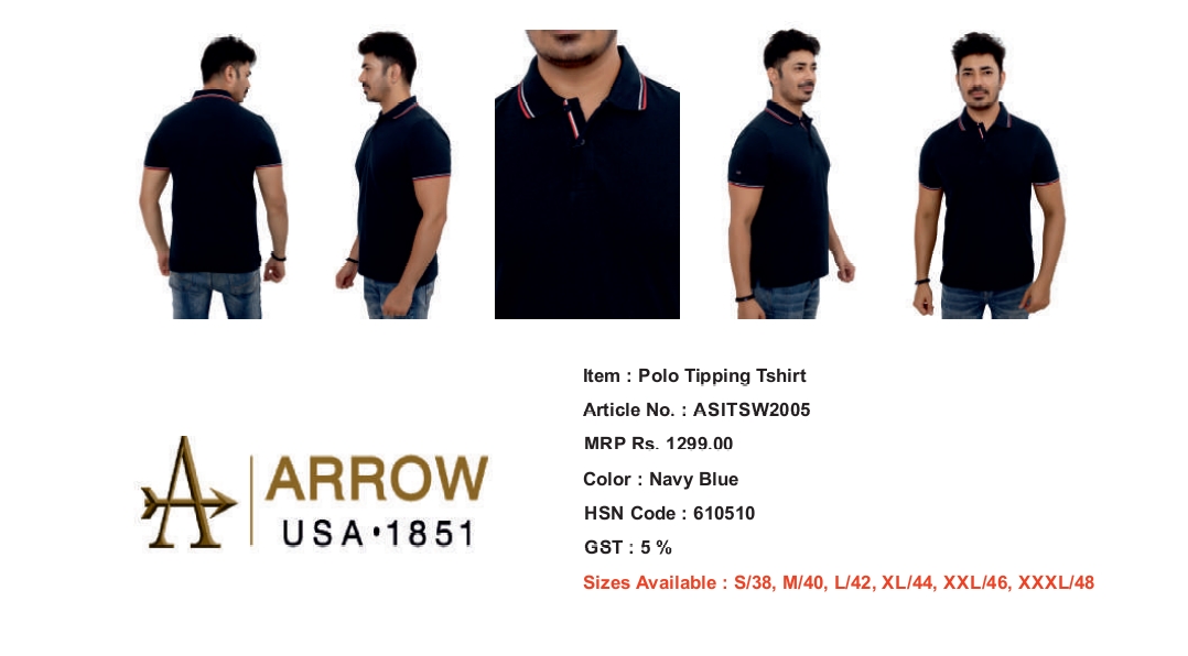 ARROOW TIPPING T SHIRT NAVY BLUE COLOR
