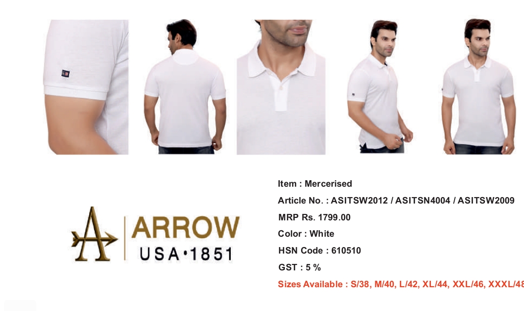 ARROOW T SHIRT WHITE COLOR