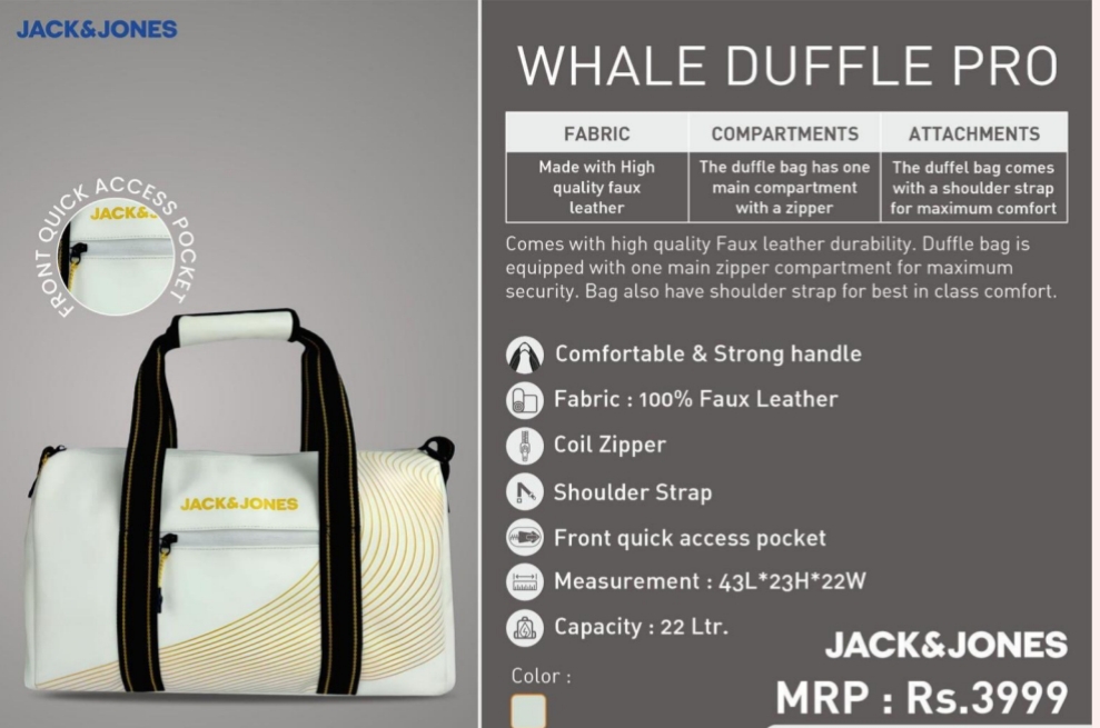 JJ WHALE DUFFLE BAGS WHITE