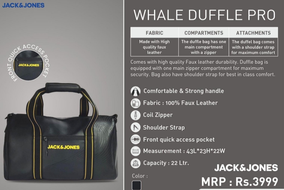 JJ WHALE DUFFLE BAGS BLACK