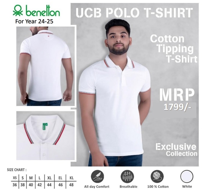 UCB WHITE POLO T-SHIRT RED TIPPING