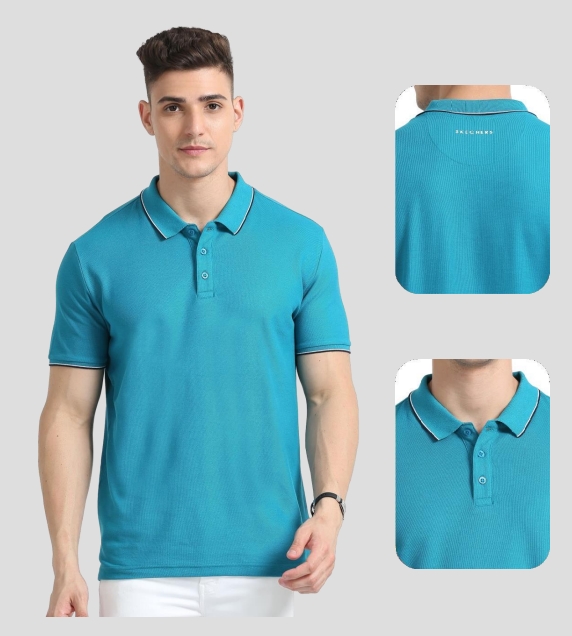 TURKISH BLUE POLO WITH WHITE AND NAVY BLUE TIPPING