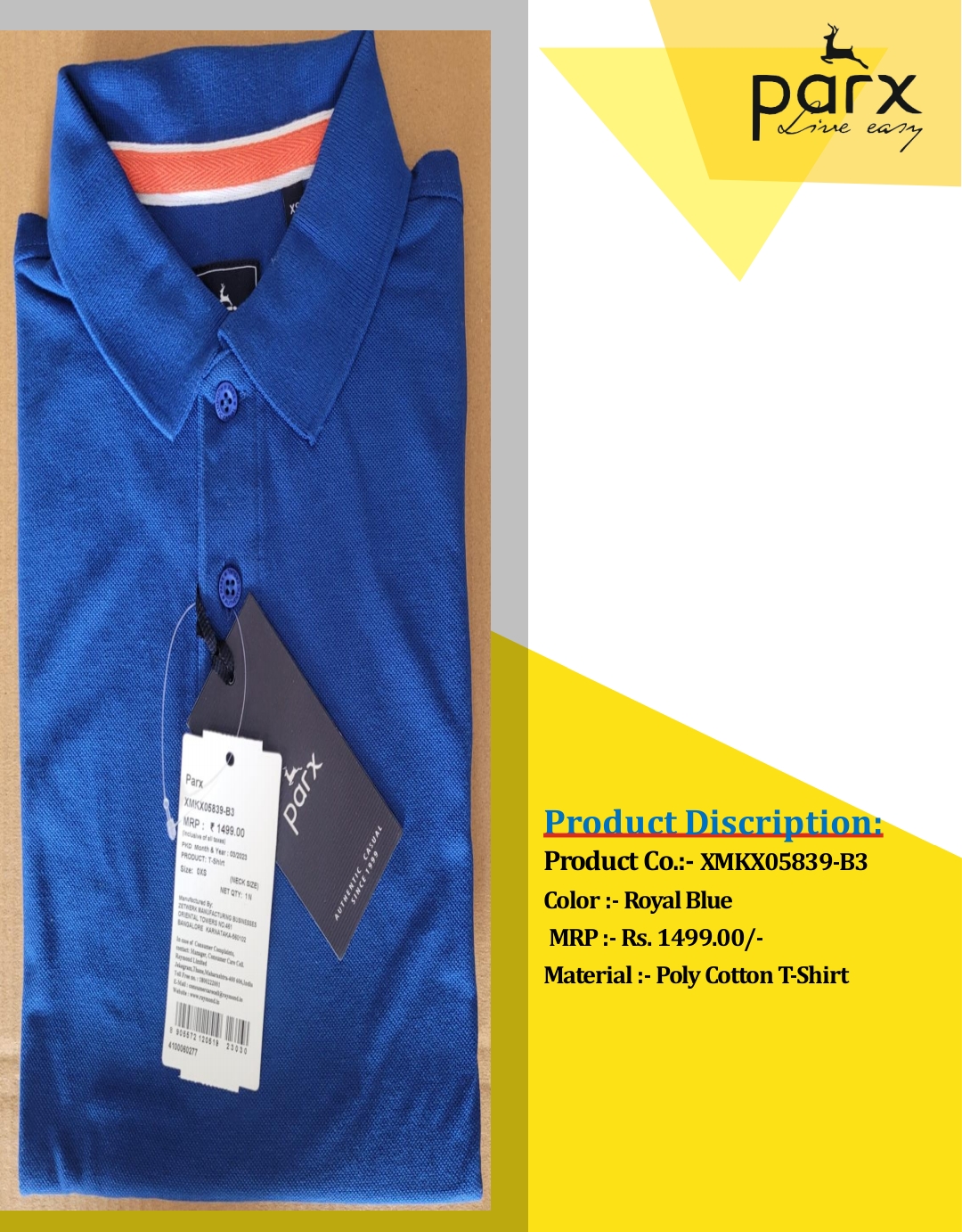 POLY COTTON T-SHIRT ROYAL BLUE COLOR