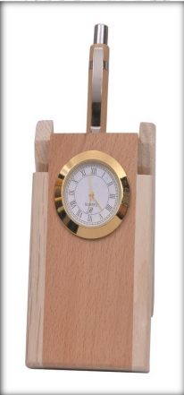 wooden pen stand with clock