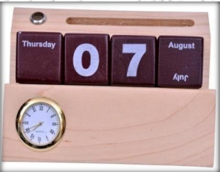 wooden table top clock with time calender