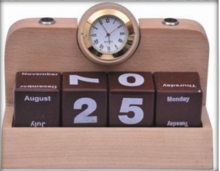 wooden table top clock and calender