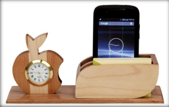 wooden mobile stand with clock