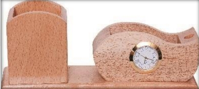 wooden table top mobile holder and clock