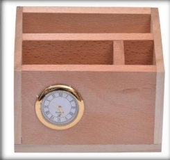 wooden table top clock and pen with mobile stand