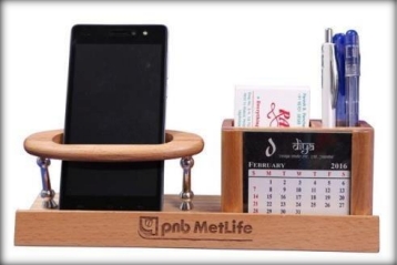 wooden table top mobile stand calender with pen