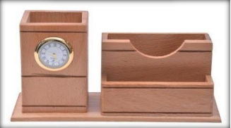 wooden box with clock