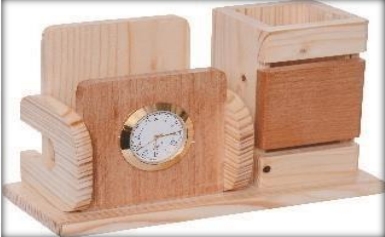 wooden table top clock and mobile holder