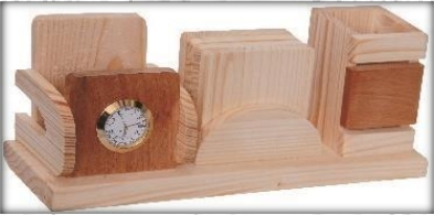wooden table top clock and mobile holder with card holder