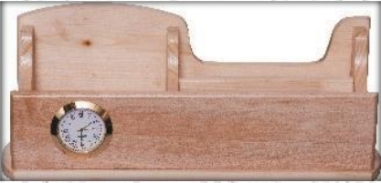 wooden table top clock and holder