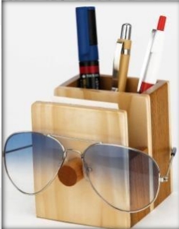 wooden table top pen with goggles