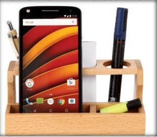 wooden table top pen and mobile stand with card 