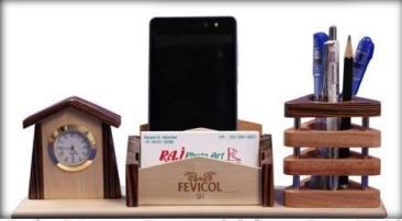 wooden table top pen with mobile stand and clock