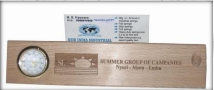 wooden table top clock with name plate