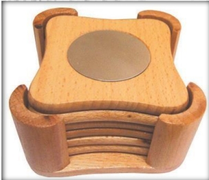 wooden table top yellow tea coaster