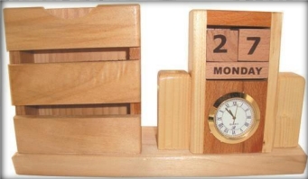 wooden table top with calender