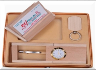 wooden table top pen with clock and keychain and card
